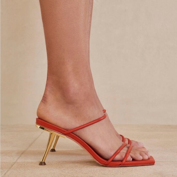 CULT GAIA Orange Leather Sandal with Gold Heel